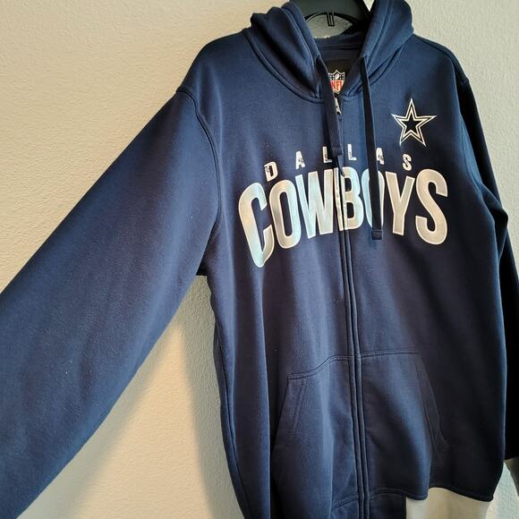 Dallas Cowboys Men Large Blue Gray Band Zip Front Hoodie Jacket NFL GameDay Star - Picture 2 of 8